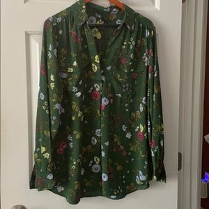 Vibrant green Ann Taylor floral camp shirt.